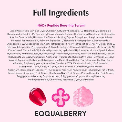 EQQUALBERRY NAD+ Peptide Boosting Serum | 14 Peptide Serum for Face, Neck & Body | Vegan Collagen & Pink Serum for Anti-Aging, Firming & Lifting | Korean Skincare (1.01 oz / 30ml) thumbnail 9