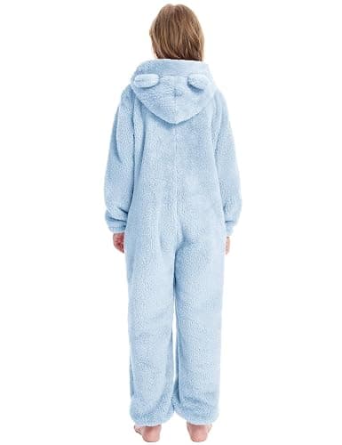 COZYPOIN Unisex Kids Fleece Jumpsuits Girls Fuzzy Hooded Rompers Zip Up One Piece Costume Warm Cute Clothes for 5-14 Y thumbnail 6