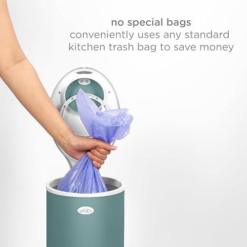 Ubbi Stainless Steel Diaper Pail, Odor Locking, No Special Bag Required, Award-Winning, Registry Must-Have, Open Water thumbnail 5