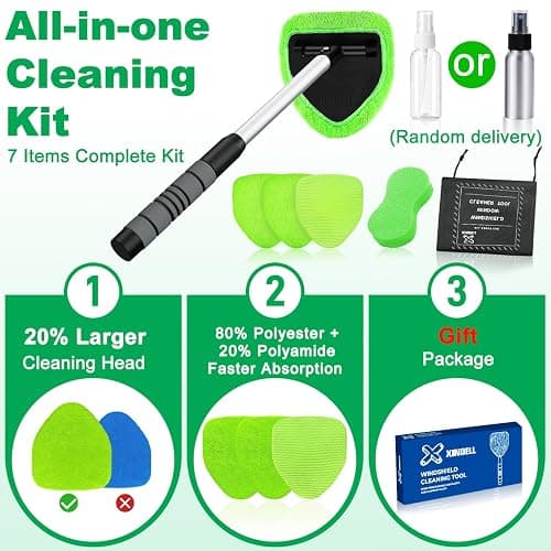 XINDELL Windshield Cleaner Tool – Upgrade Large Head Car Interior&Exterior Window Cleaning Kit with Extendable Handle & 4 Microfiber Pads, Auto Wiper Brush for Car, Trucks, SUVs, RVs & Home Windows thumbnail 3