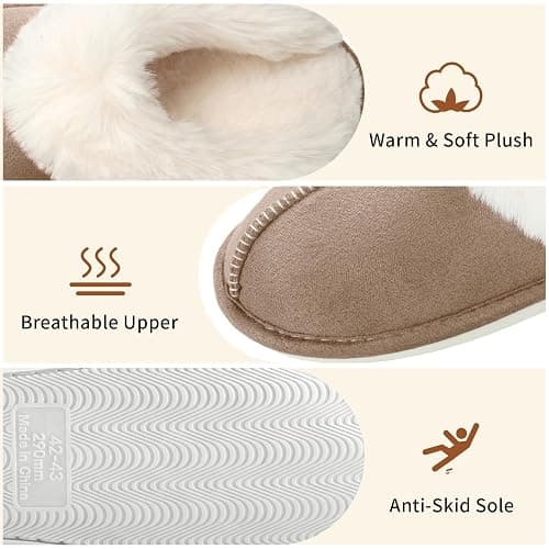 HILAX Pantoufles Femme Homme Hiver Chausson Maison Confort Chaud Slippers Cuir Peluche Mules Fourrure Intérieur Antidérapant Chaussures pour la Maison thumbnail 2