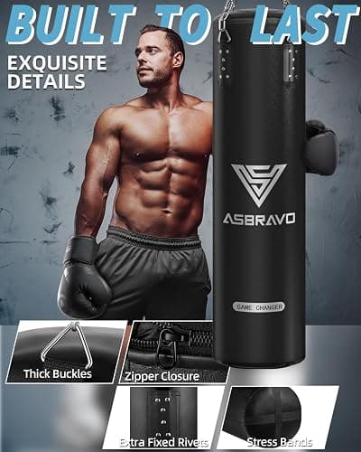 ASBRAVO Punching Bag for Adults, 4ft PU Heavy Boxing Bag Set 12OZ Gloves for MMA Muay Thai Kickboxing Training Home Gym, Martial Art (Unfilled) thumbnail 2