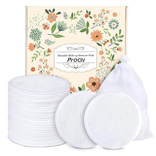 ProCIV Reusable Makeup Remover Pads - 16 Packs Washable Organic Bamboo & Cotton Rounds for All Skin Types & Toner with Laundry Bag, Eco Friendly Zero Waste Soft Cotton Rounds for Woman Gift (White) - Image 1