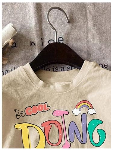 RoseSeek Girl's Graphic Print Tee Shirt Round Neck Short Sleeve T Shirts Summer Cute Trendy Tops - 12 Years - Graphic Khaki thumbnail 3