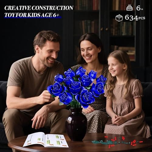 Rongmeiz Flowers Bouquet Building Set, 12 Artificial Blue Roses Botanical Collection Building Block Educational Toys Gift for Girls Kids Women Valentines Mothers Day Christmas Birthday Gift, 634 PCS thumbnail 5