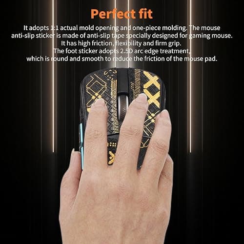 NOUKAJU Mouse Grip Tape Full Coverage for ASUS ROG Harpe Ace Aim Lab, Self-Adhesive Sweat-Resistant Professional Mice Upgrade Kit,Mouse Feet Skates(Foot pad + Black-Gold Mouse Tape) thumbnail 6