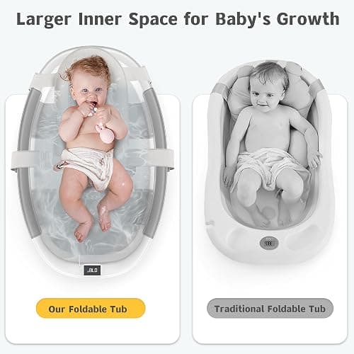 Himold Collapsible Baby Bathtub for Newborn to Toddler 0-36 Months, Spacious Foldable Infant Bath Tub with Thermometer, Cushion & Drain Hole, Portable Travel Tub Grey thumbnail 6