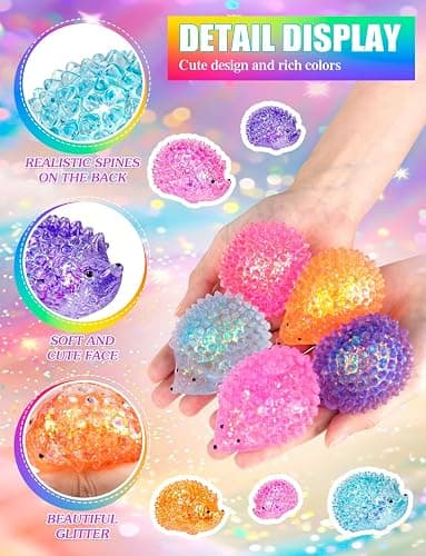 4PCS Glitter Hedgehog Stress Balls Hedgehog Sugar Filled Sensory Fidget Toys for Kids Adults Anxiety Relief Easter Basket Stuffers Party Favors thumbnail 3