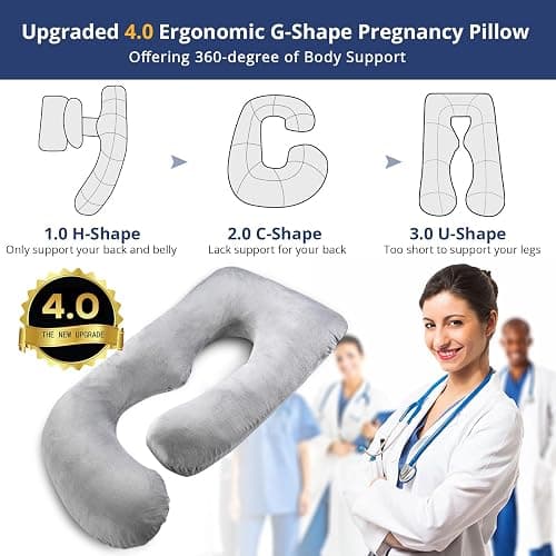 SASTTIE Pregnancy Pillow for Sleeping, U Shaped Body Pillow Side Sleeper Pregnancy Must Haves, Maternity Pillow for Pregnant Women, 57'' Full Pregnant Pillow with Removable Velvet Cover, Grey thumbnail 8