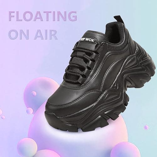 K KIP WOK Chunky Sneakers for Women Fashion Platform White Leather Casual Dad Shoes Comfortable Wedge Walking Sport Sneakers thumbnail 6