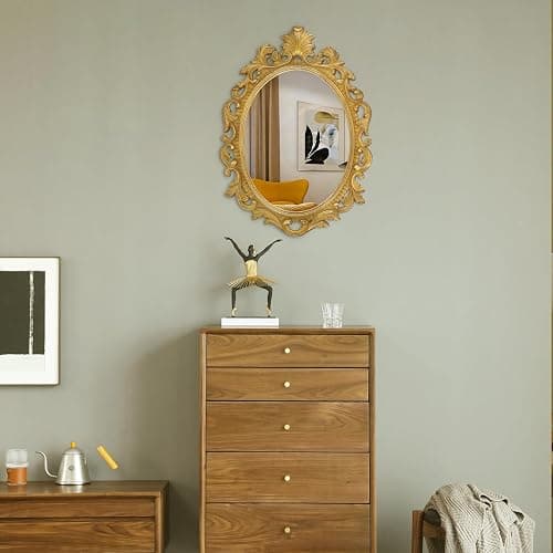 SIMON'S SHOP Gold Vintage Mirror for Wall, Antique Oval Mirrors for Bedroom Living Room, 18 x 13 inches thumbnail 5
