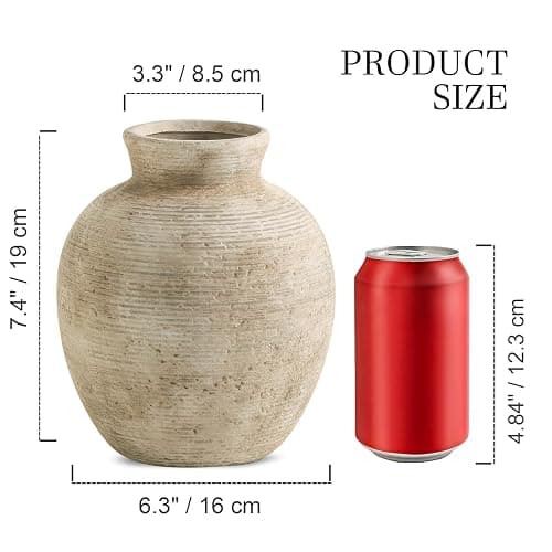 Vanselia Ceramic Flower Vase Home Decor - Farmhouse Table Vases Rustic Vintage Living Room Kitchen Bedroom Decorations for House Book Shelf Office Coffee Desk Dining Fireplace (7.4" Retro) thumbnail 2