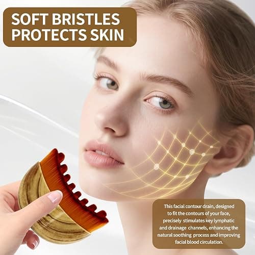 Lymphatic Contour Face Brush,Dry Lymphatic Contour Face Brush Soft Set,Lymphatic Drainage Massager for Face,Chin & Neck Relaxation,PortableBeauty Tool with Travel Case. thumbnail 2