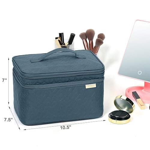 NISHEL Large Double Layer Travel Makeup Bag Women, Cosmetic Case, Organizer for Travel-Size Accessories Bottles, Brushes, Conditioner, and Skin Care Products, Lake Blue thumbnail 6
