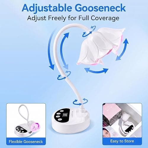 Makartt Flash Cure UV LED Nail Lamp for Gel-X Tips, Adjustable Gooseneck | 50 mW/cm² Cordless Rechargeable UV Light with Auto Sensor & 4 Timers & 10 Beads for Fast Gel Curing Home DIY Salon Use, White thumbnail 7