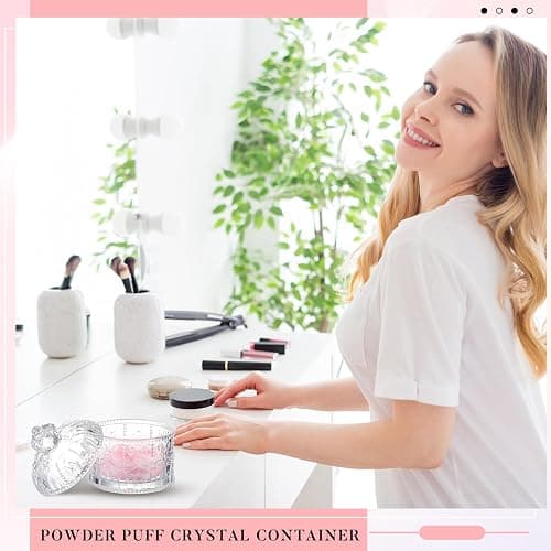 Tioncy 3 Pcs Large Body Powder Puff and Container Valentine's Day gift Powder Container with Puff Crystal Case Soft Washable Reusable Velour Face Body Glitter Wet Dry Makeup(Crown,Clear) thumbnail 2