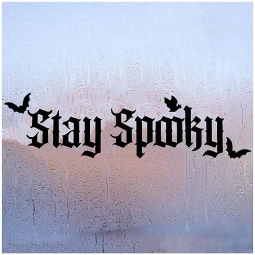 Eeexigee Stay Spooky Car Stickers - Gothic Style Car Decals with Bat Accents - 9.5in x 2.6in - 2Pack Set in Silver White, Black Style - Bumper Stickers for Car, Desks, Windows, Wall, Laptop - Image 1