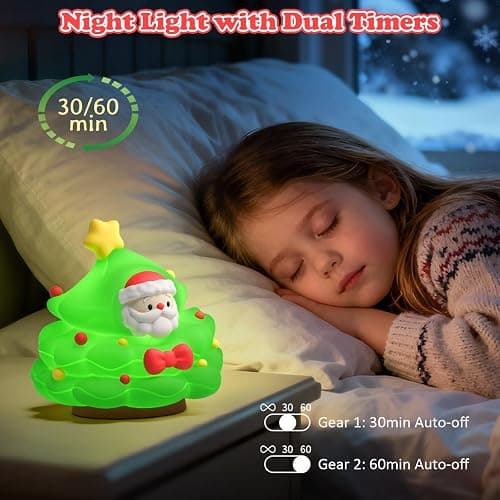 Christmas Tree Night Light for Kids, Soft Silicone Night Light with 30/60min Timer, 3-Level Brightness Dimmable Lamp, LED Rechargeable Lamp for Toddler Boys Girls Room Xmas Decoration (Christmas Tree) thumbnail 2