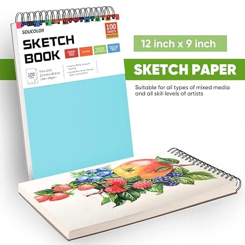 Soucolor Sketch Book 9x12,Thick Drawing Paper Pad School Art Supplies | 100 Sheets Thick 68lb/100gsm Acid-Free Paper,Blank Drawing Pad for Artists,Students,Kids,Notebook for Pencil,Charcoal,Pastel thumbnail 6