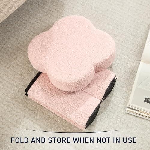 Ornavo Home Pink Boucle Storage Ottoman Cube – Flower-Shaped Footstool with Hidden Storage, Faux Teddy Fur Foot Rest for Living Room, Bedroom & Dorm, 12" Inch thumbnail 8