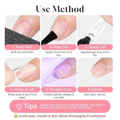 UNA GELLA Solid Nail Glue Super Strong for Press On Nails & Nail Tips 15g | Lamp Curing Needed, Long-Lasting Glue Gel for Clear Flase Fake Nails, Home DIY Salon Acrylic Nail Art Extension for Beginners thumbnail 7