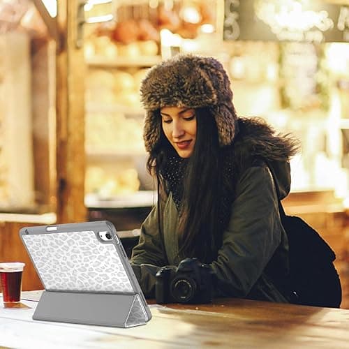Deokke Compatible with iPad Air Case 11 Inch M3 2025,M2 2024 5th/4th Generation 10.9 Inch (2022/2020) with Pencil Holder TPU Back Case Auto Sleep/Wake Cover Cute Women Girls-Gray Leopard Cheetah thumbnail 6