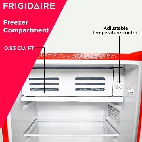 Frigidaire Retro Compact Fridge with Chiller, 3.2 cu ft Countertop Fridge with Built-In Bottle Opener, Compact Refrigerator for Office, Bedroom, Dorm Room or Cabin - 16.5" D x 19" W x 31" H (Red) thumbnail 6
