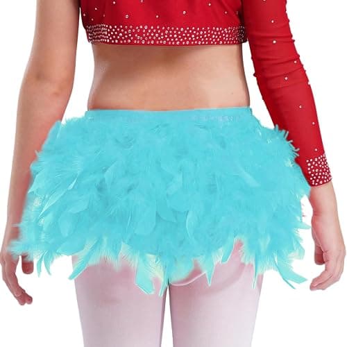 Aislor Girls Crop Top with Feather Briefs Irregular Shoulder Dance Outfits 2 Piece Jazz Latin Dance Costume thumbnail 5