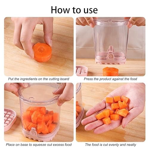 Fruit Chopper Cup - Fruit dicer - Vegetable Chopper - Fruit and Vegetable Speed Chopper with Push Plate - Detachable Fruit Cutter - Kitchen Gadgets - Home Essentials (Pink) thumbnail 5