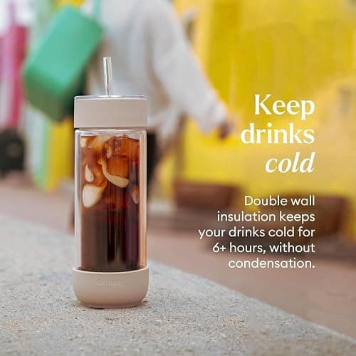 Ember Cold Tumbler 16 oz – Insulated Glass Iced Coffee Cup with Straw & Spill-Proof Lid, Keeps Drinks Cold, Eliminates Condensation, Modern Double-Wall Design, Sandstone thumbnail 2