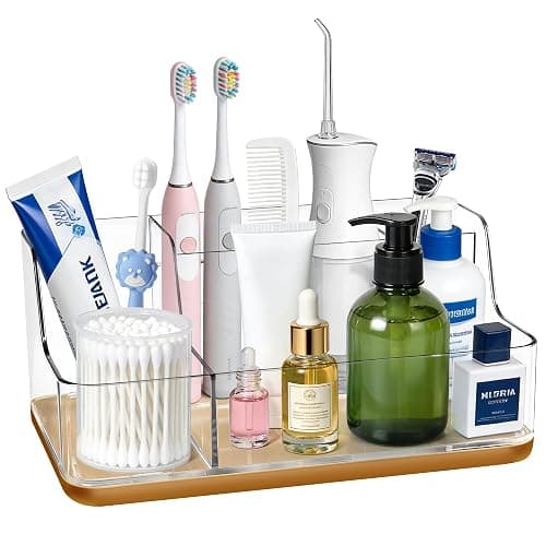 LAREKUN Gold Vanity Bathroom Countertop Storage Rack Lipstick & Makeup Brush Organizer Skincare Storage Box for Vanity Ideal for Bathroom, Living Room, and Kitchen Organization - Image 1