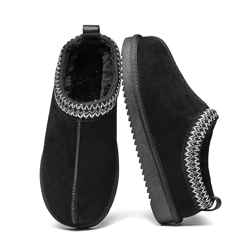 Meik Mangni Women's Fuzzy Slippers Genuine Suede Leather Mini Boots Mens Fur Lining Winter Mules Cozy Warm Shoes for Indoor Outdoor thumbnail 7