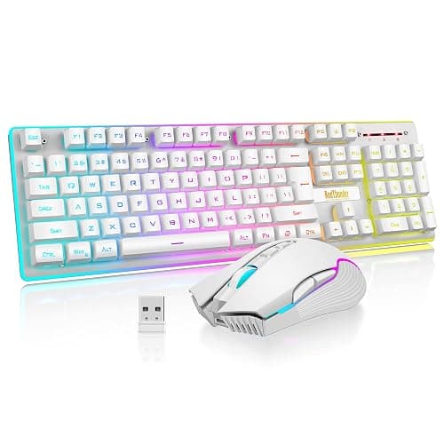RedThunder K10 Wireless Gaming Keyboard and Mouse Combo, LED Backlit Rechargeable 3800mAh Battery, Mechanical Feel Anti-ghosting Keyboard + 7D 3200DPI Mice for PC Gamer (White) - Image 1