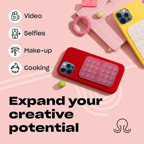 OCTOBUDDY Classic - Silicone Suction Phone Case Adhesive Mount - Hands-Free, Strong Grip Holder for Selfies & Videos - iPhone & Android Compatible - 2.25″ x 3.25″, Transparent thumbnail 5