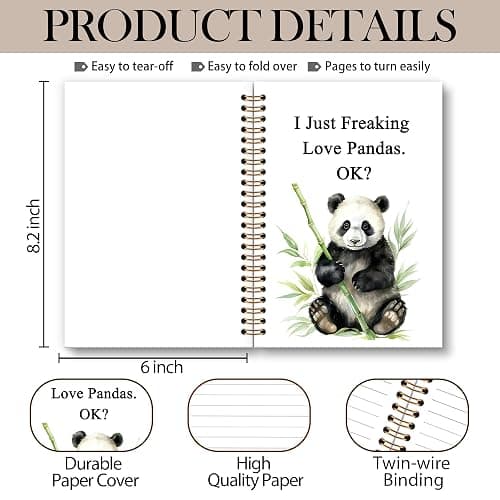 OINDADE Panda Gifts Notebook Journal, Funny Panda Spiral Notebook, I Just Freaking Love Pandas Notebooks Gifts for Pandas Lovers Girls Women Men, Cute Animal Bear School Office Supplies, 6x8.2In thumbnail 3