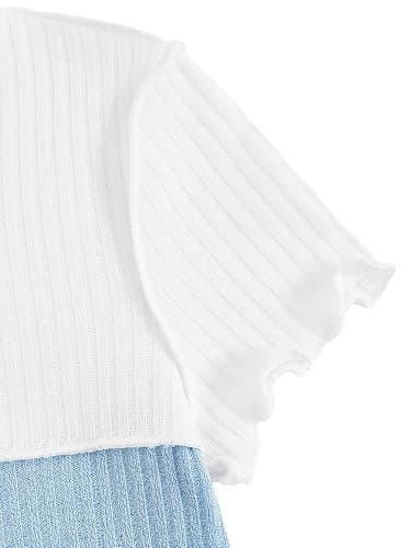 Milumia Girl's Rib Knit Color Block Crop Tee Short Sleeve Lettuce Trim Crewneck Tshirt thumbnail 5