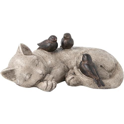 LC LCdecohome Sleeping Cat Garden Statues Outdoor - 12" Sparrows On Cat Figurine Memorial Statue Grave Markers Garden Resin Statues for Outdoor Decor Outdoor Statue Resin 12" x 8" x 4.5" thumbnail 5