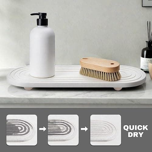Instant Dry Sink Caddy Organizer, Fast Drying Sink Caddy, Water Absorbing Stone Sponge Holder for Kitchen and Bathroom Countertop with Natural Loofah and Wooden Feet thumbnail 3