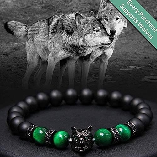 yijan Save A Wolf Bracelet,Wolf Head Lava Rock Bracelet,Healing Crystal Stress Relief Anti Anxiety Energy Stone Beaded Bracelet,Adjustable Bracelet for Men (Set) thumbnail 3