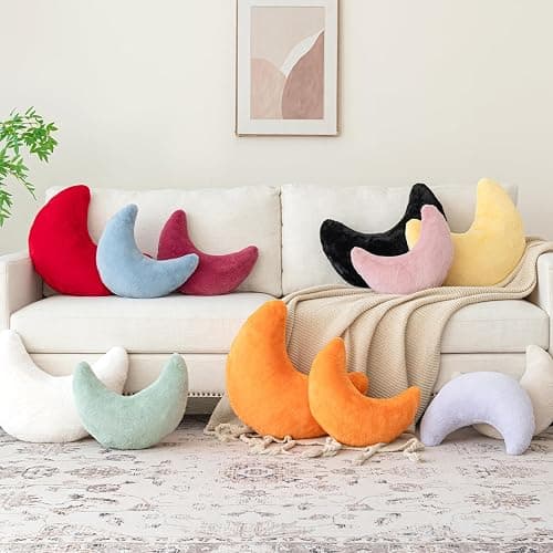 Znhinery Moon Pillow, Decorative Throw Pillows with Soft Faux Rabbit for Bed Couch, Moon Shaped Pillows Plush Floor Cushions Room Decor Pillow for Sofa Bedroom Living Room thumbnail 6