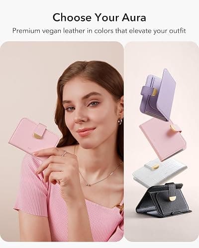 ESR Aura Clutch for MagSafe Wallet for Women, 5 Card Holder, RFID Blocking, MagSafe Sticker Included, Magnetic Wallet for iPhone 17e/17/16/15/14/13/12 Series (Not mini), Select Samsung Devices, Pink thumbnail 8