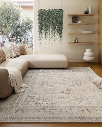 Washable Area Rugs for Living Room: 5x7 Area Rugs for Bedroom Stain Resistant Distressed Vintage Accent Rug Non Slip Low Pile Faux Wool Soft Boho Rugs for Kitchen Bedside Nursery Office Dining Room - Image 1