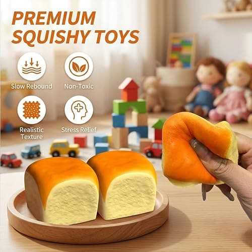 Invasgi 2 Pack Bread Squishy Slow Rise Toys, Dumpling Squishy Fidget Toys for Kids & Adults,Stress Relief Squeeze Toy, Gifts for Office, Party Favors, Back to School thumbnail 5