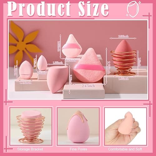 17PCS Makeup Sponge Set with 6PCS Powder Puff, 3PCS Mini Makeup Sponges, 3PCS Foundation Mini Make Up Sponge Puff and 1PCS Make Up Sponges Holder (Pink) thumbnail 4