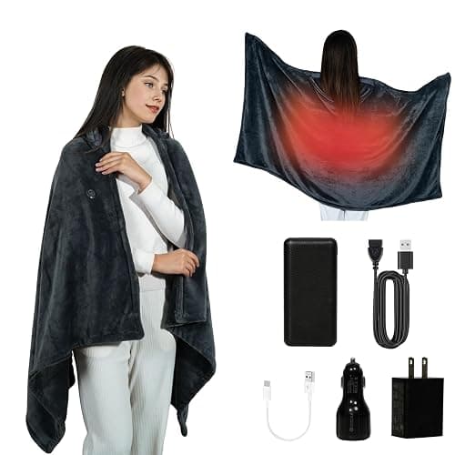 MIMYTH Cordless Heated Blanket, Cozy Portable Heated Blanket Battery Operated w/Hoodie, 3 Temp, 20000 mAh, Camping Wearable Heating Blanket for Car, Heated Throw Cordless - Image 1