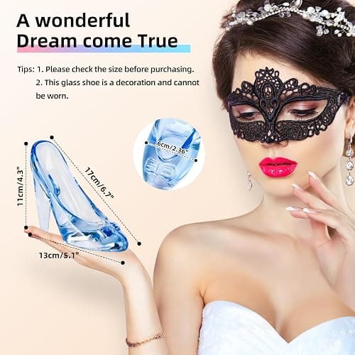 SHOWLOUE Cinderella Shoe Decor, Crystal High Heels Shoes Ornaments Glass Slipper Decoration Gift for Birthday Wedding Party, 5.12" x 2.36" x 4.33", Blue thumbnail 2