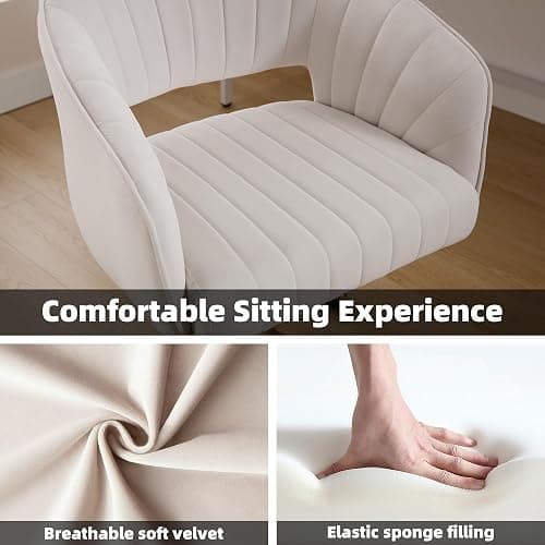 Westice Home Office Desk Chairs, Modern Velvet Rolling Chair, Height Adjustable Swivel Vanity Chair with Golden Base, Ergonomic Chair for Vanity Study, Living Room Computer Room, Beige thumbnail 6