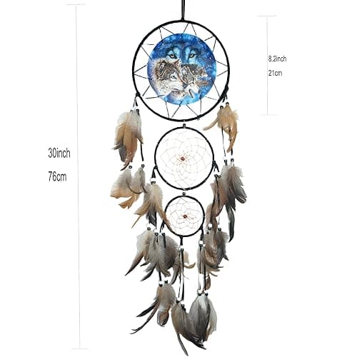 Remorelt Wolf Eagle Bear Dream Catcher Bedroom Wall Decor, Christmas Home Decoration, Room Accessory, White Moon Feather Decoration - Unique Home Craft Wall Pendant (DC07 8Inch 3D Wolf) thumbnail 4