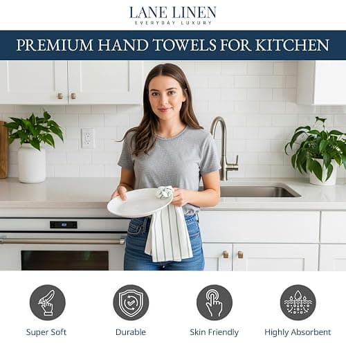 LANE LINEN Cotton Kitchen Towels Set, 6-Pack – Absorbent, Quick-Drying Dish Towels, 18" x 28", Premium Hand and Tea Towels - Olive thumbnail 4