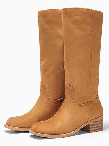 Coutgo Women's Knee High Boots Square Toe Chunky Block Heel Tall Boots Comfortable Low Heel Shoes thumbnail 4